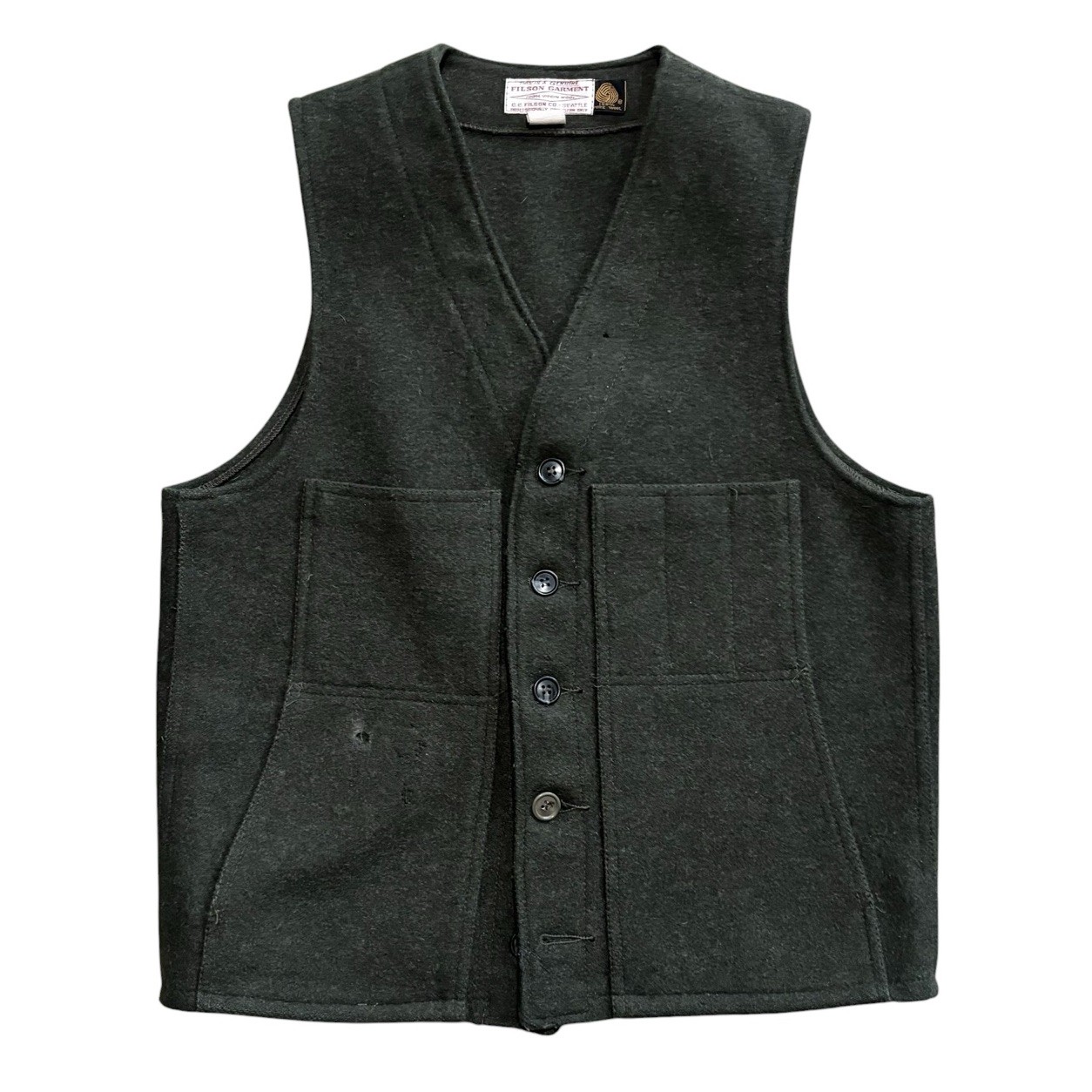 Vintage CC Filson Garment Mackinaw Wool Vest Men’s Size 40 In Forest Green