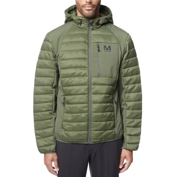 size S-XXL Merrell Mens Hooded Mixed Media Puffer Softshell Jacket , Nwt