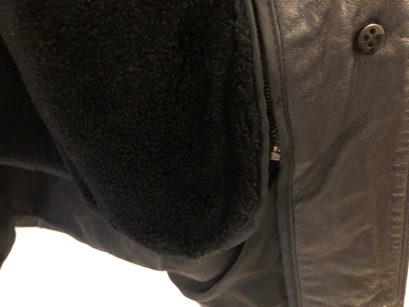 London Fog Men’s Leather Coat Large Four Button Front Black Jacket Fleece Lined