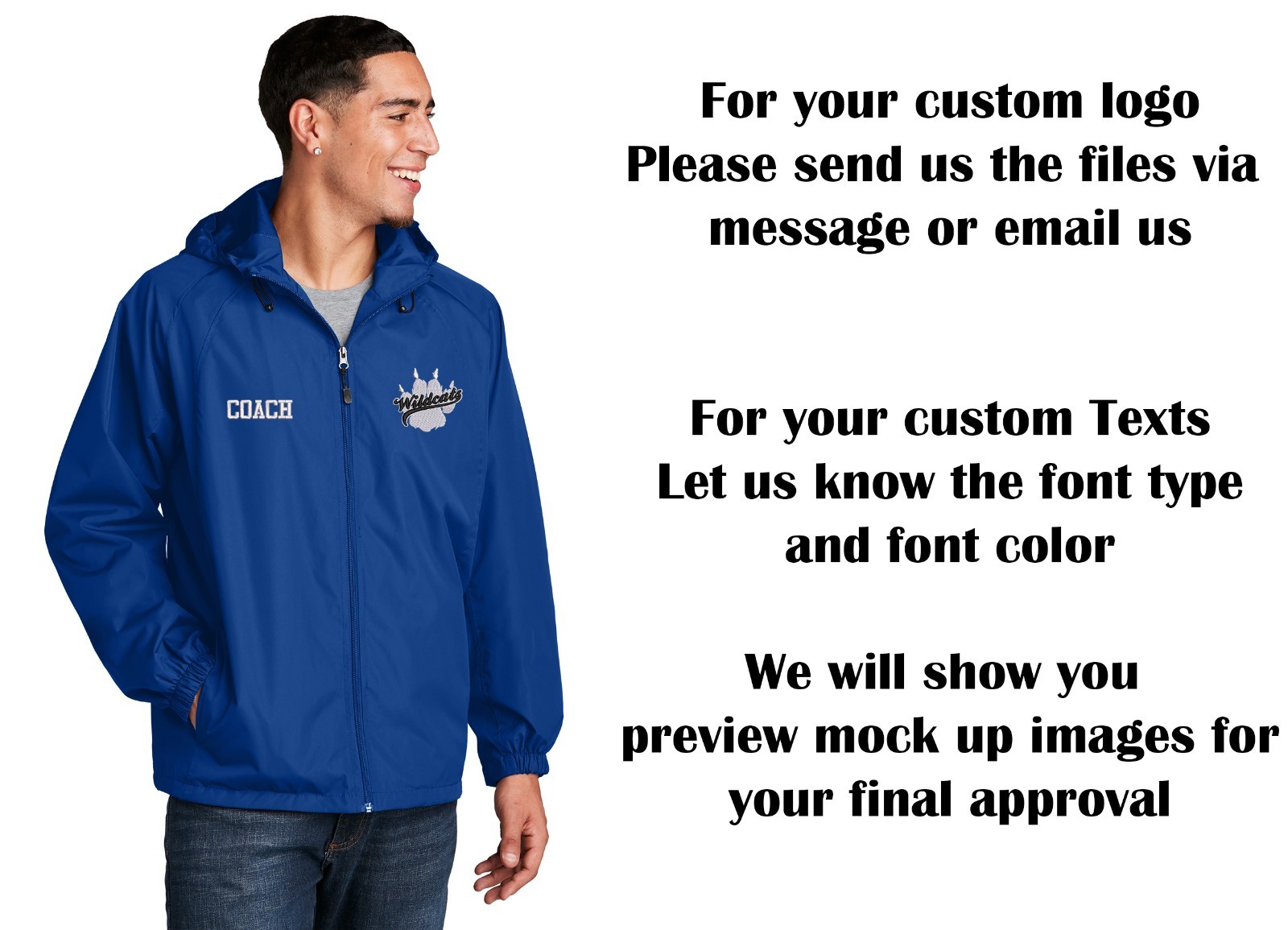 JST73 Design Your Own Custom Logo Texts Stitching Men Hooded Reglan Jackets
