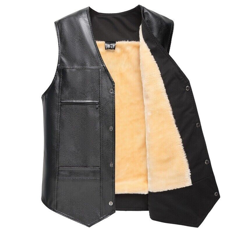 Men’s Leather Vest Motorcycle Biker Vest Concealed Carry Tactical Fleece Warm