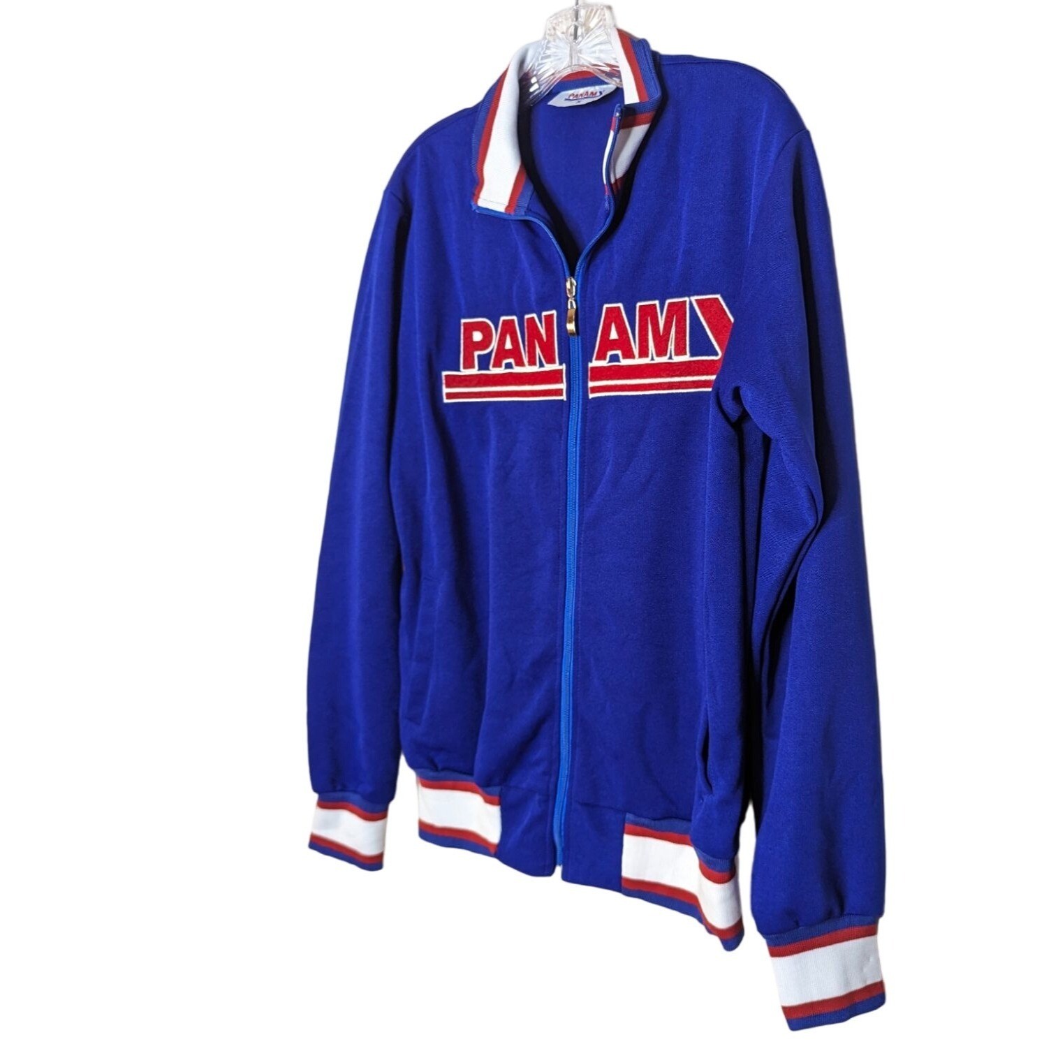 PAN AM Jacket Unisex Size Medium blue zippered long sleeve Vintage