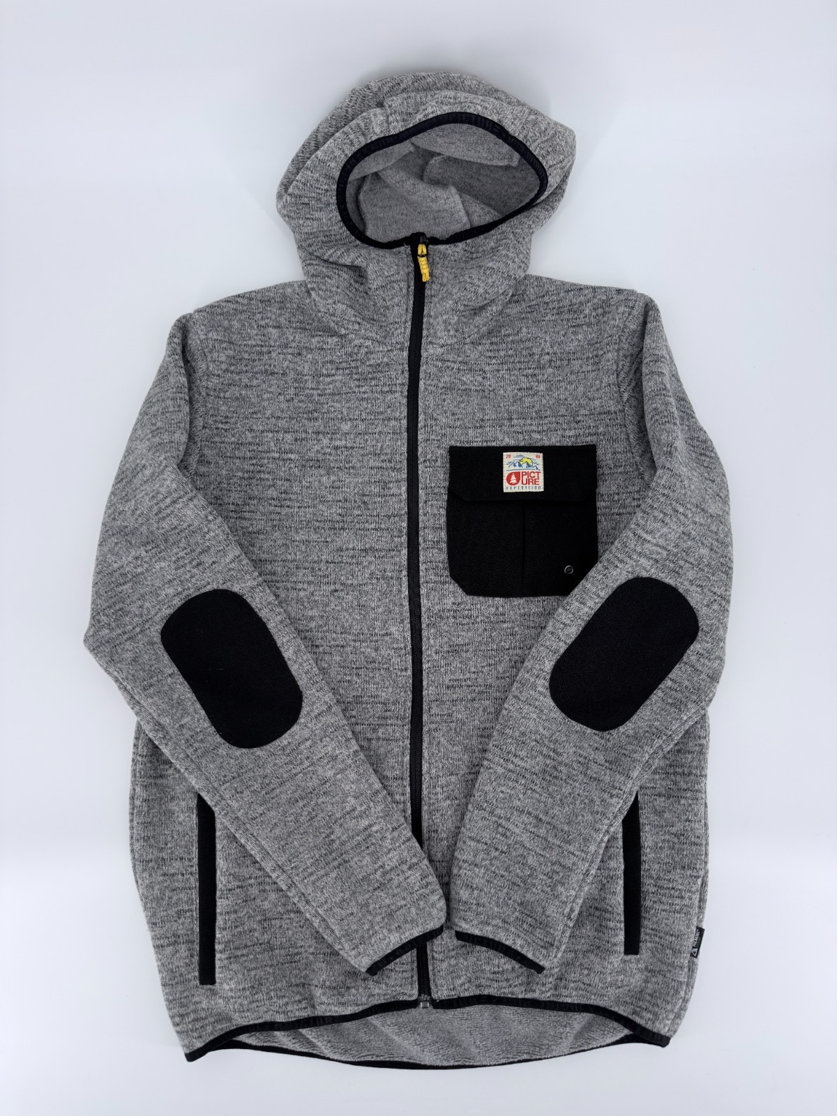 Picture Organic Marco Polartec Hooded Fleece Jacket Mens L Gray Full Zip