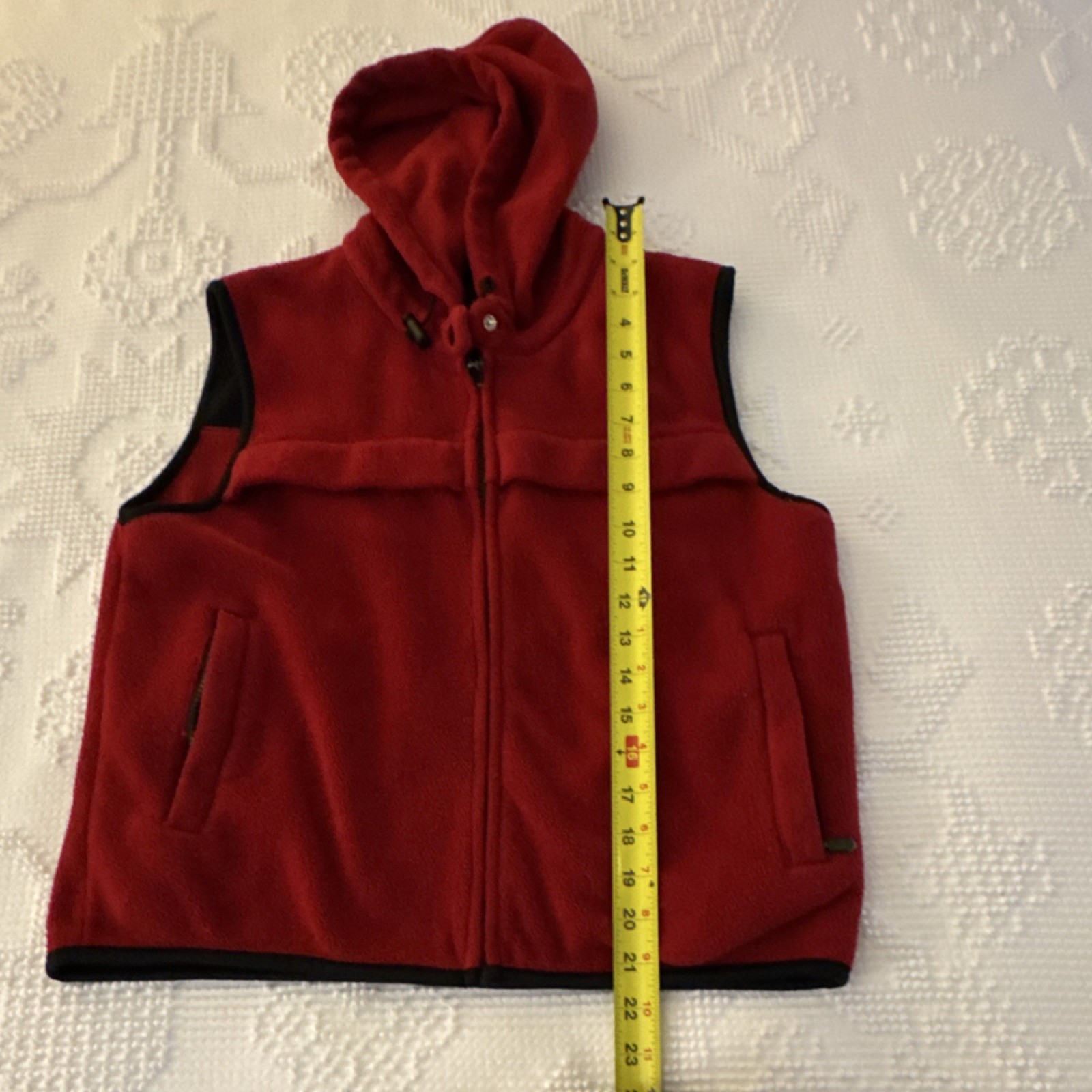 Red Hooded Full Zip Vest M Unisex Adults Pockets Short Length Casual Fall Winter