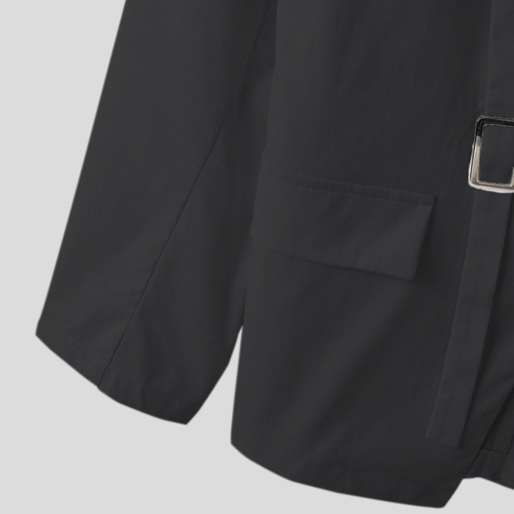 Men Streetwear Solid Color Blazer Long Sleeve Suit Coat Hollow Button Style