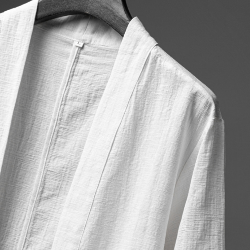 Men Cotton Linen Kimono Open Front Cardigan Jacket Loose Yukata Top Casual