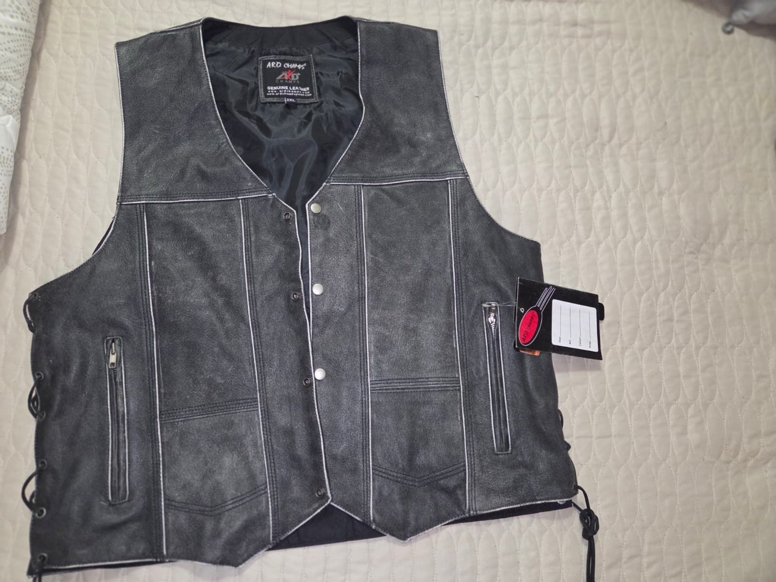 ARD CHAMPS™ Men’s Grey Genuine Leather 10 Pockets Motorcycle Biker Vest
