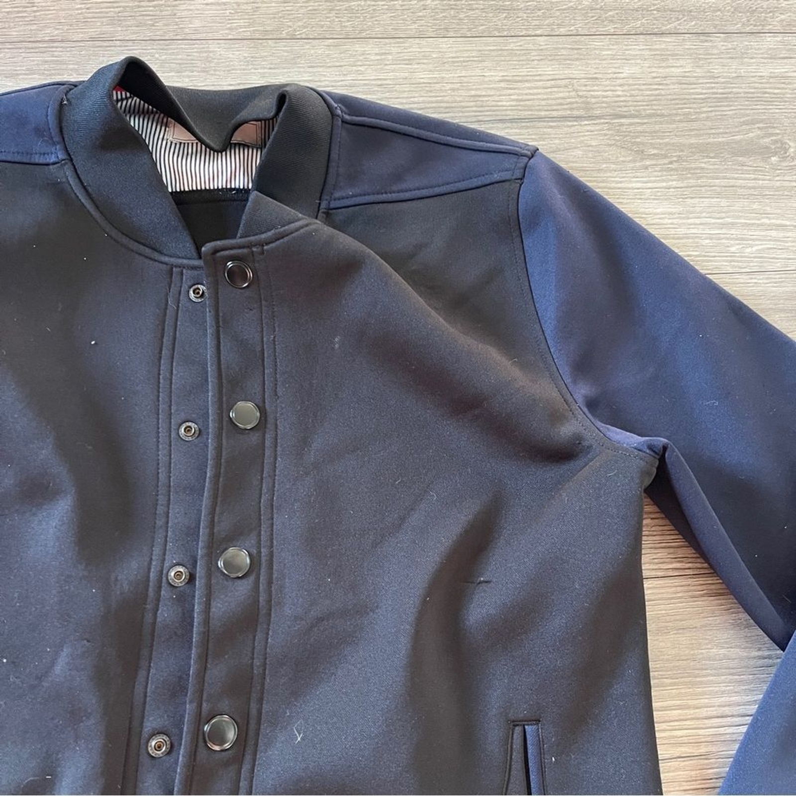 Five Four Mens Bomber Jacket Two Tone Navy Black Button Up Size Medium