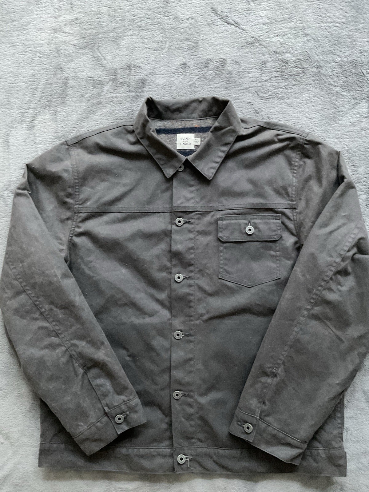 Flint and Tinder Waxed Trucker Jacket Mens 2XL Flannel Lined Huckberry Gray USA