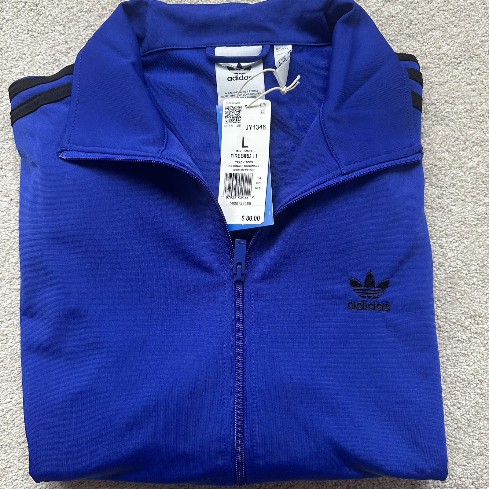 Adidas Originals Track Jacket Mens Large Blue Firebird Full zip Trefoil JY1346