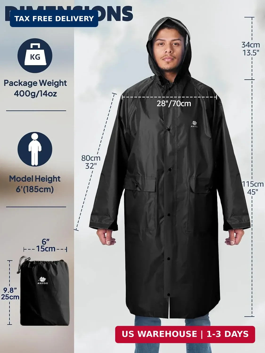 Waterproof Raincoat Men Women Packable Hooded Reflective Pockets | Adjustable dr