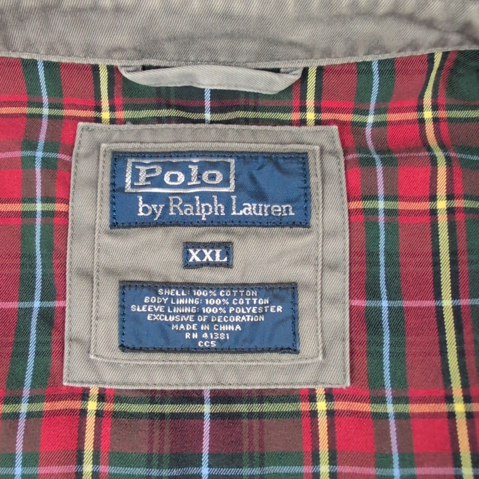 Polo Ralph Lauren Harrington Jacket Mens XXL Grey Plaid Lined Full Zip Cotton