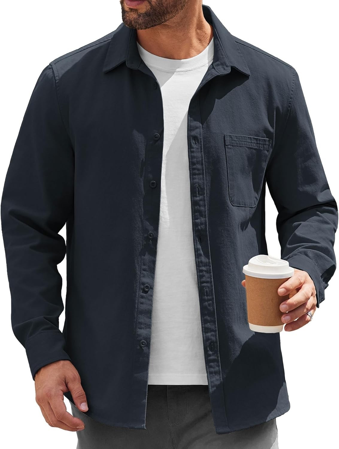 Mens Lightweight Fall Shacket Casual Button Down Shirt Jacket Layering Overshirt