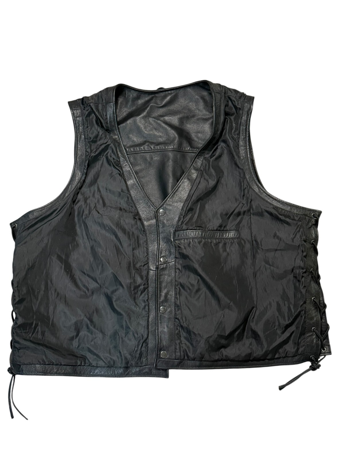 Harley-Davidson Men’s 3XL Black Leather Lace Side Vest Cowhide 98103-02VM
