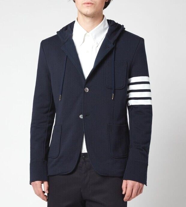 Thom Browne 4 Bar Striped Preppy Royal Hoodie Sport Coat Jacket Blazer Slim Fit