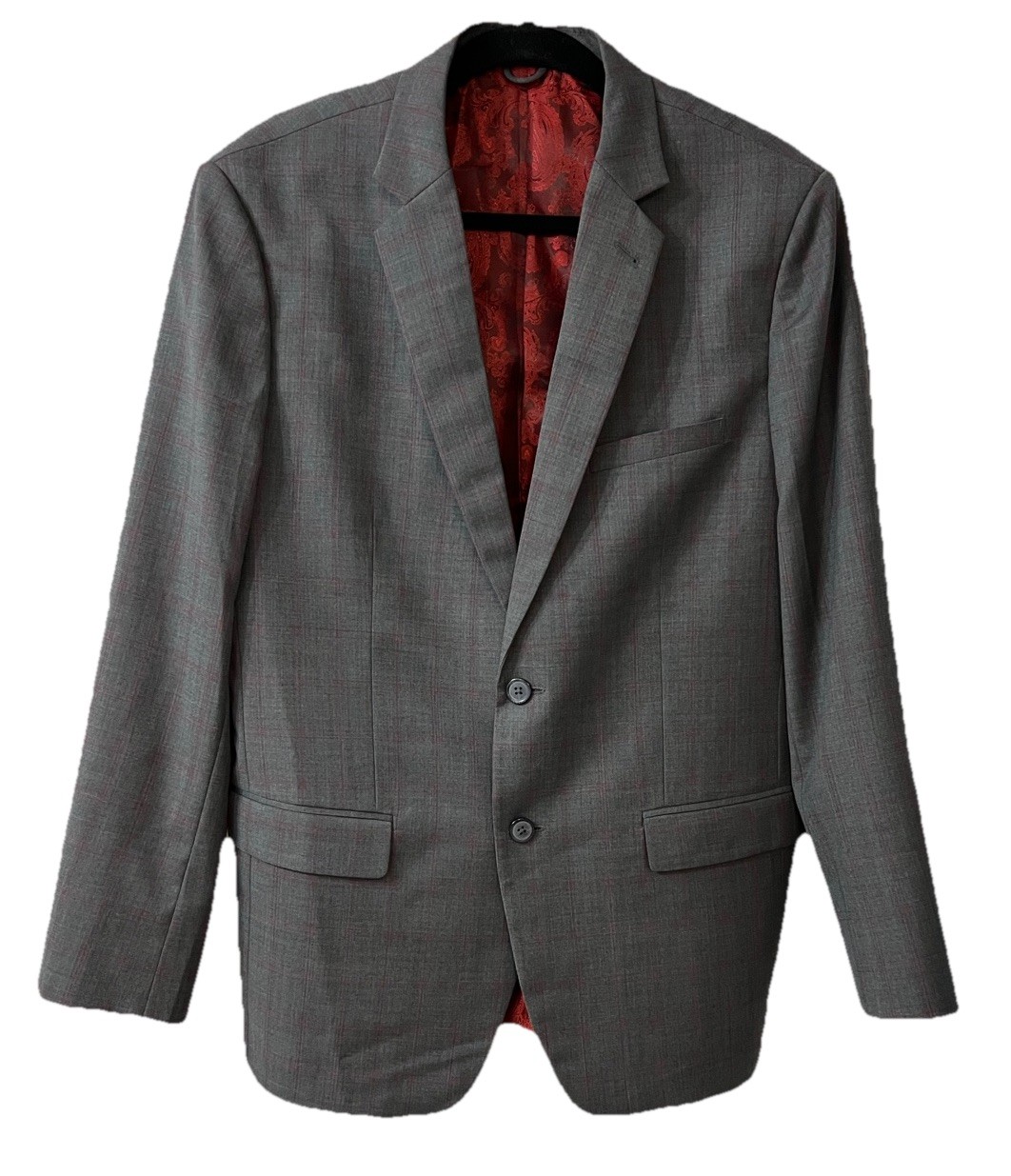 Rajah Custom Made Luxury Design Gray Check Wool Red Lined Blazer Jacket Sz 44 R