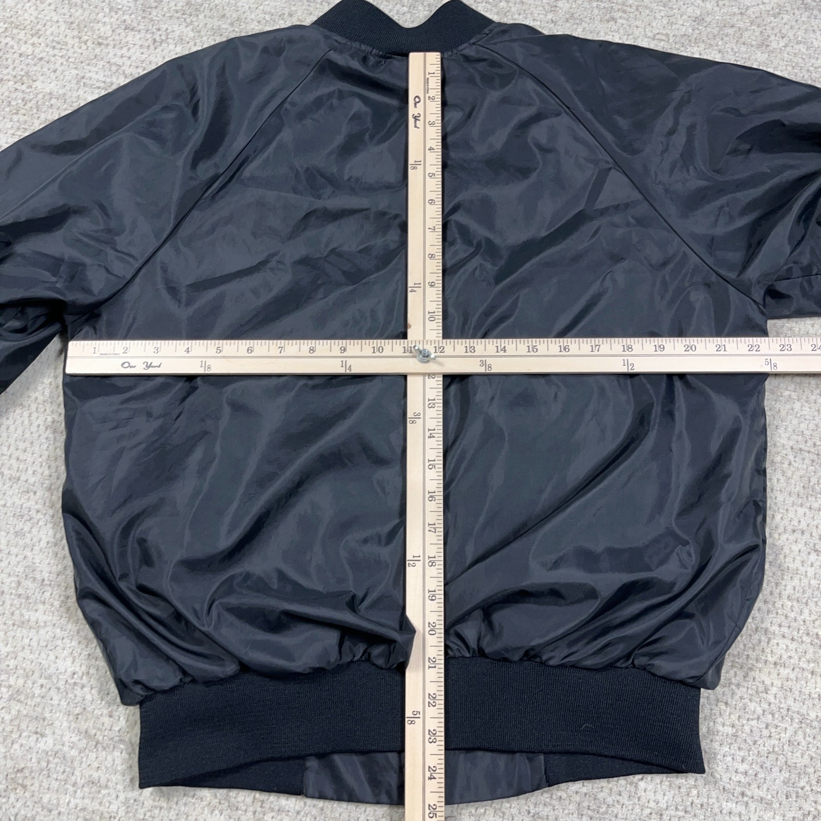 Vintage Satin Jacket Men Large Black Bomber Made In USA 80s 90s Lined Hartwell