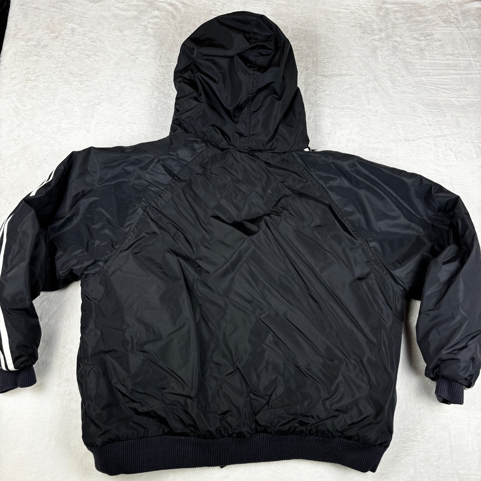 Vintage Y2K Adidas Reversible Jacket Mens L Black Gray Hoodie Full Zip Puffy