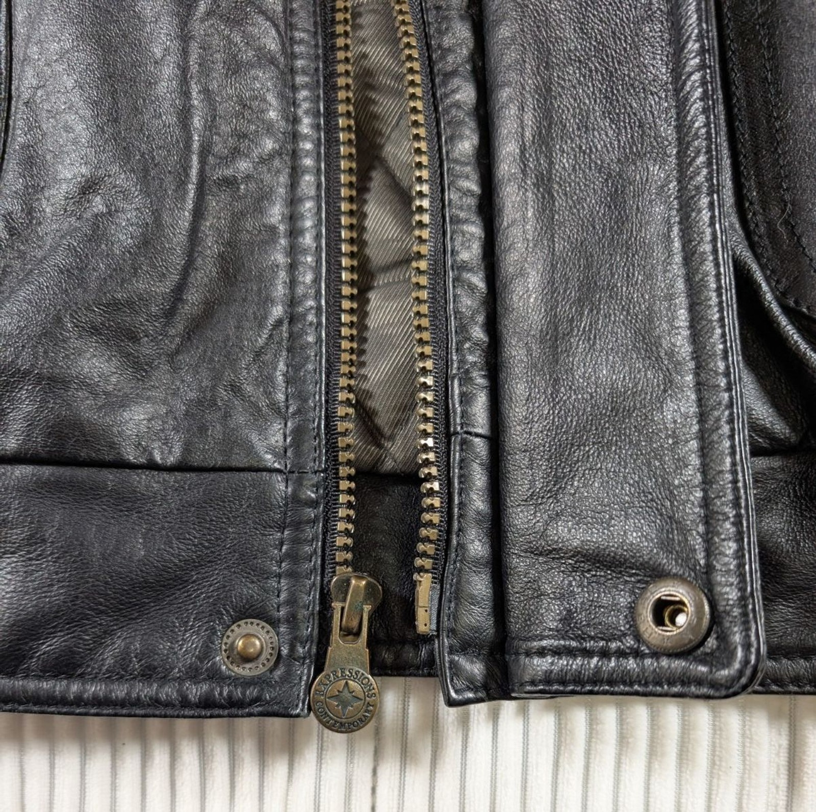 Vintage Expressions Contemporary Leather Jacket Mens L Black Moto Biker Lined