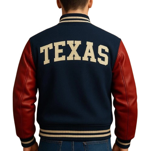 New Handmade Letterman Texas Varsity Jacket With Genuine Leather Sleeves Outwear
