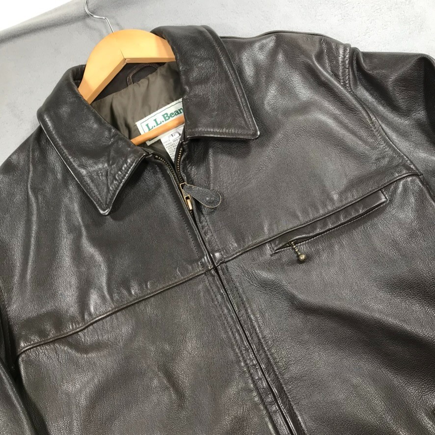 FULL PICTURE LL Bean Leather Bomber Jacket Men’s Large Brown Goatskin Full Zip