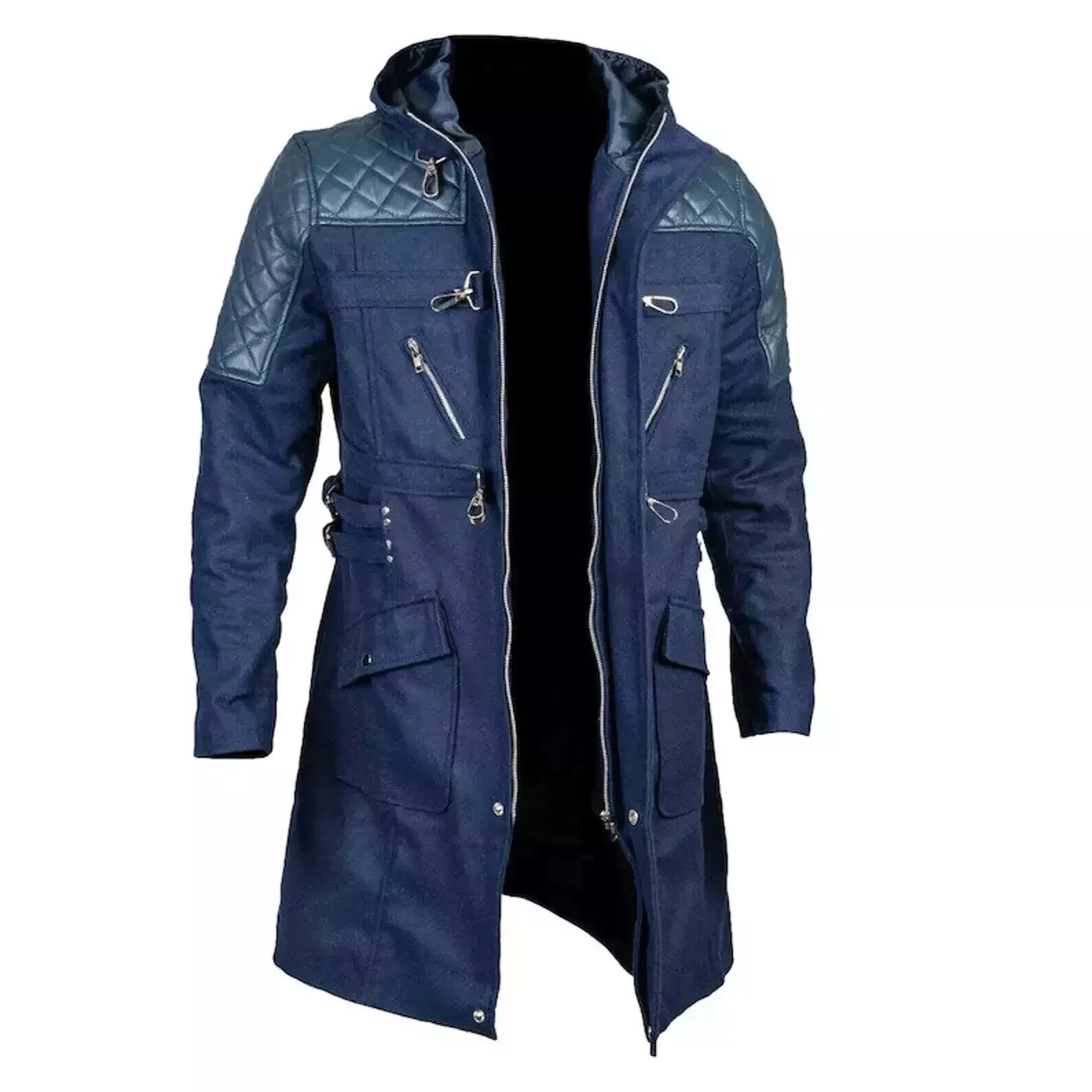 Men’s New Style Devil May Cry 5 DMC Nero Blue Long Trench Coat Hooded Jacket