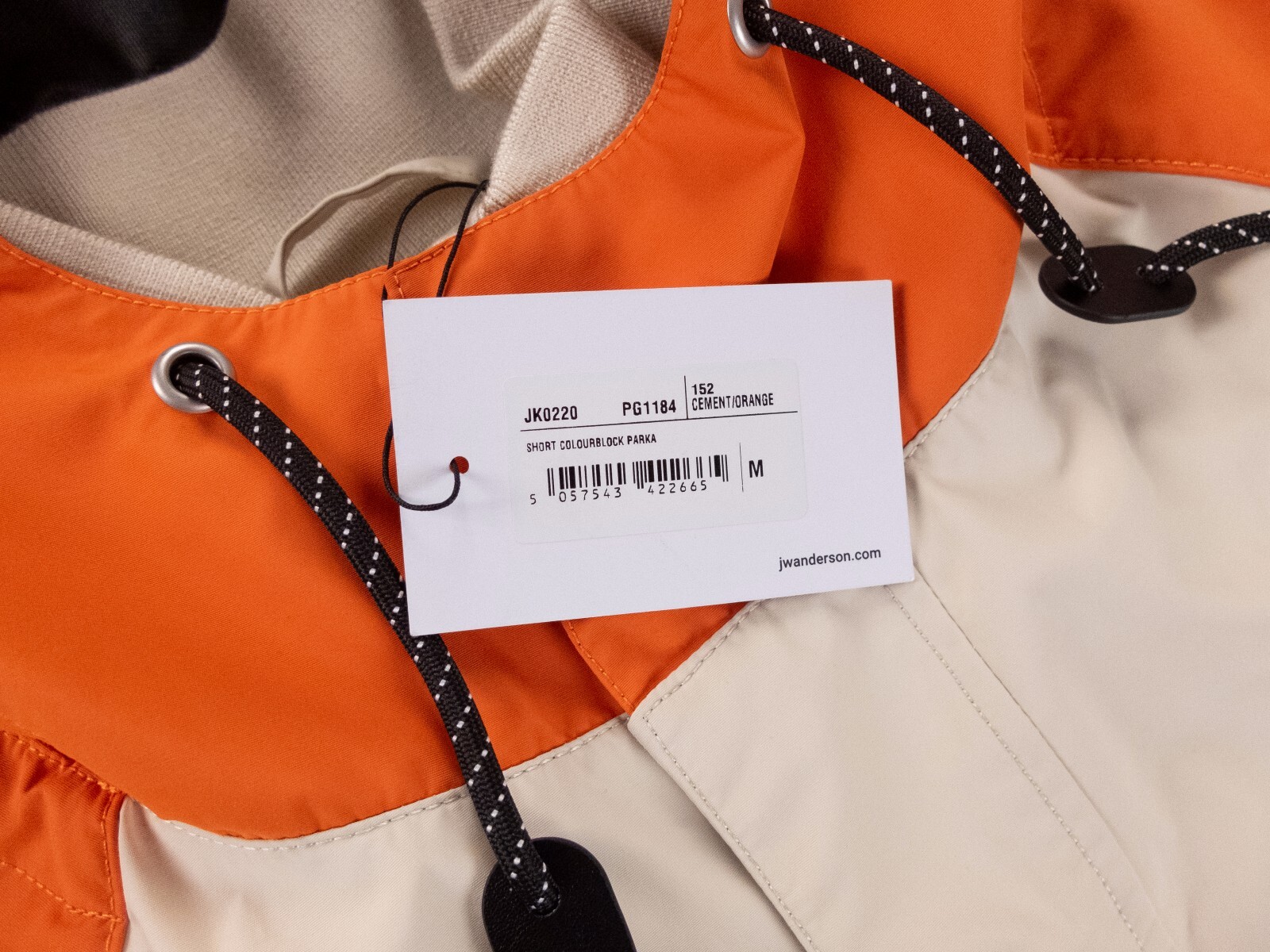 (NO CUSTOMS TAX) JW ANDERSON beige orange colorblock hooded parka jacket Medium
