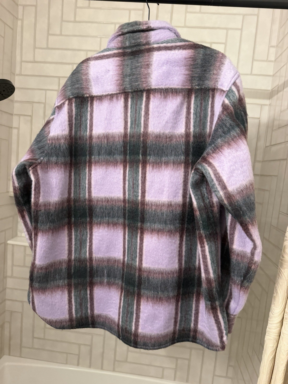 AllSaints Zeiser Check Oversized Shirt Jacket Plaid Purple Green Black L