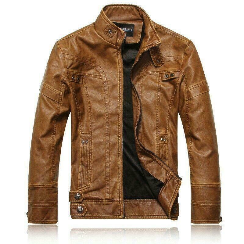 Men’s Fashion Leisure Zip Motorcycle Punk Slim Fit Biker Pocket Collar Jackets