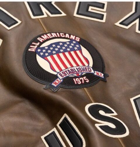 Men Avirex Brown Real Bomber American Flight Jacket Leather Jacket-FAST SHIPPING