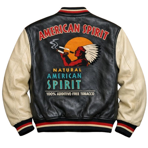Natural American Spirit Leather Varsity Embroidery Tobacco Promo Bomber Jacket