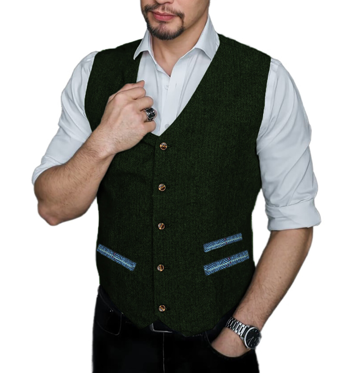 Herringbone Mens Suits Vest Tweed Waistcoat Wool Waistcoat Vintage Retro Hunting
