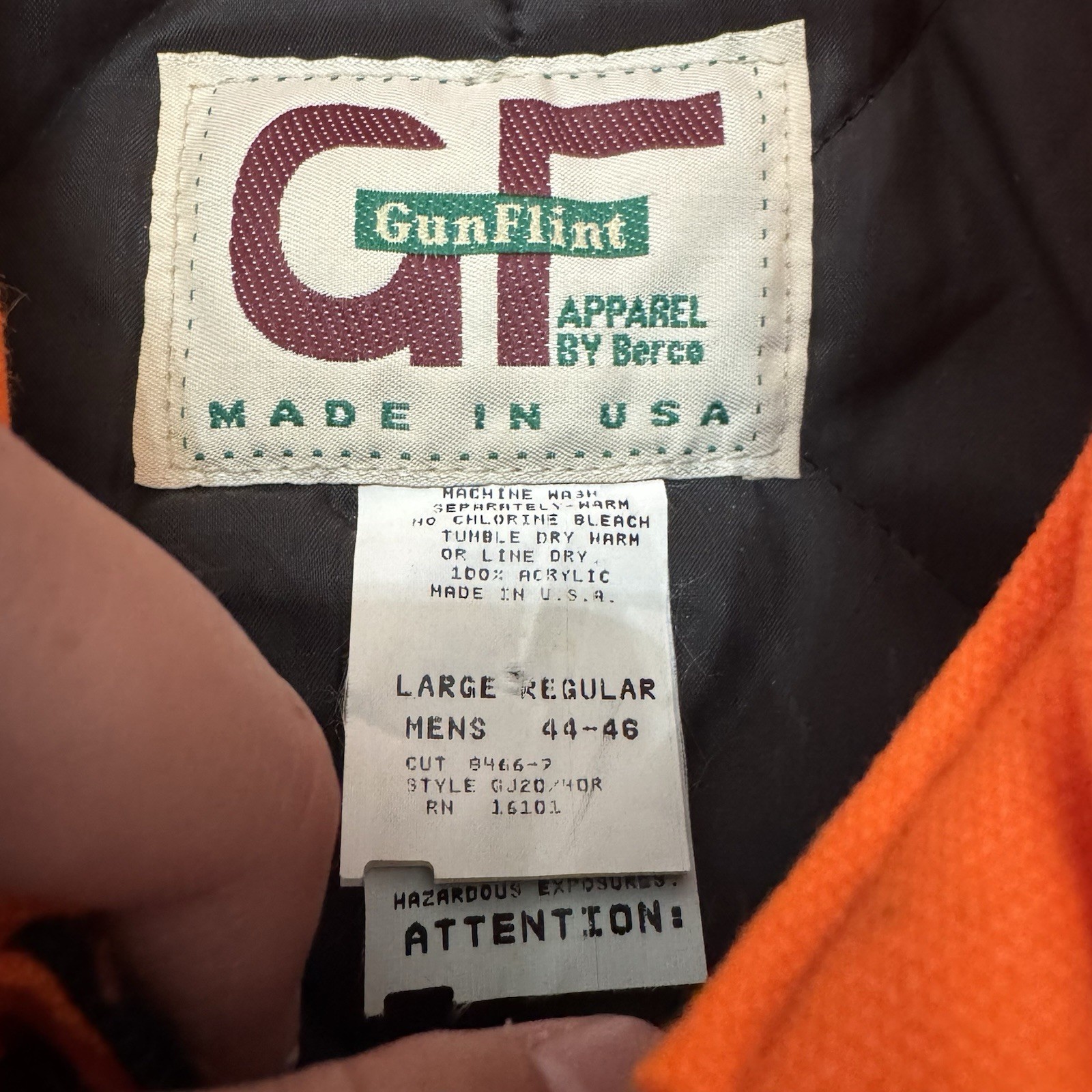 Vintage Gun Flint Jacket Mens L Orange Neon Hunting Canvas Insulated USA NWT