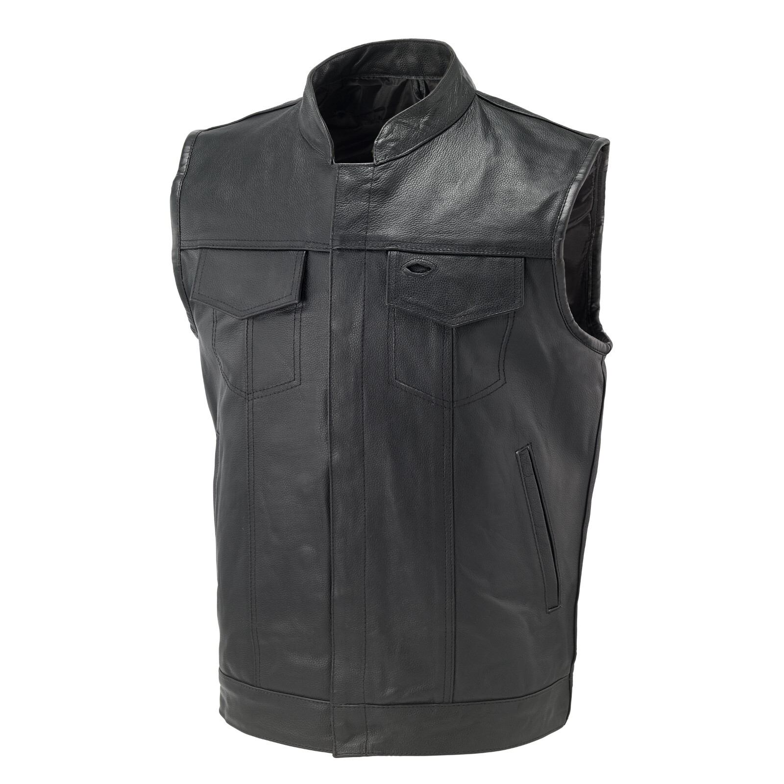 SOA Men’s Motorcycle Club Leather Vest Concealed Carry Arms Solid Back