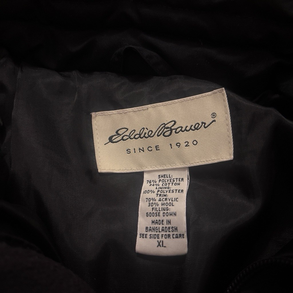 Eddie Bauer Seattle Jacket Mens XL Black Goose Down Quilted Puffer Coat USA 90s