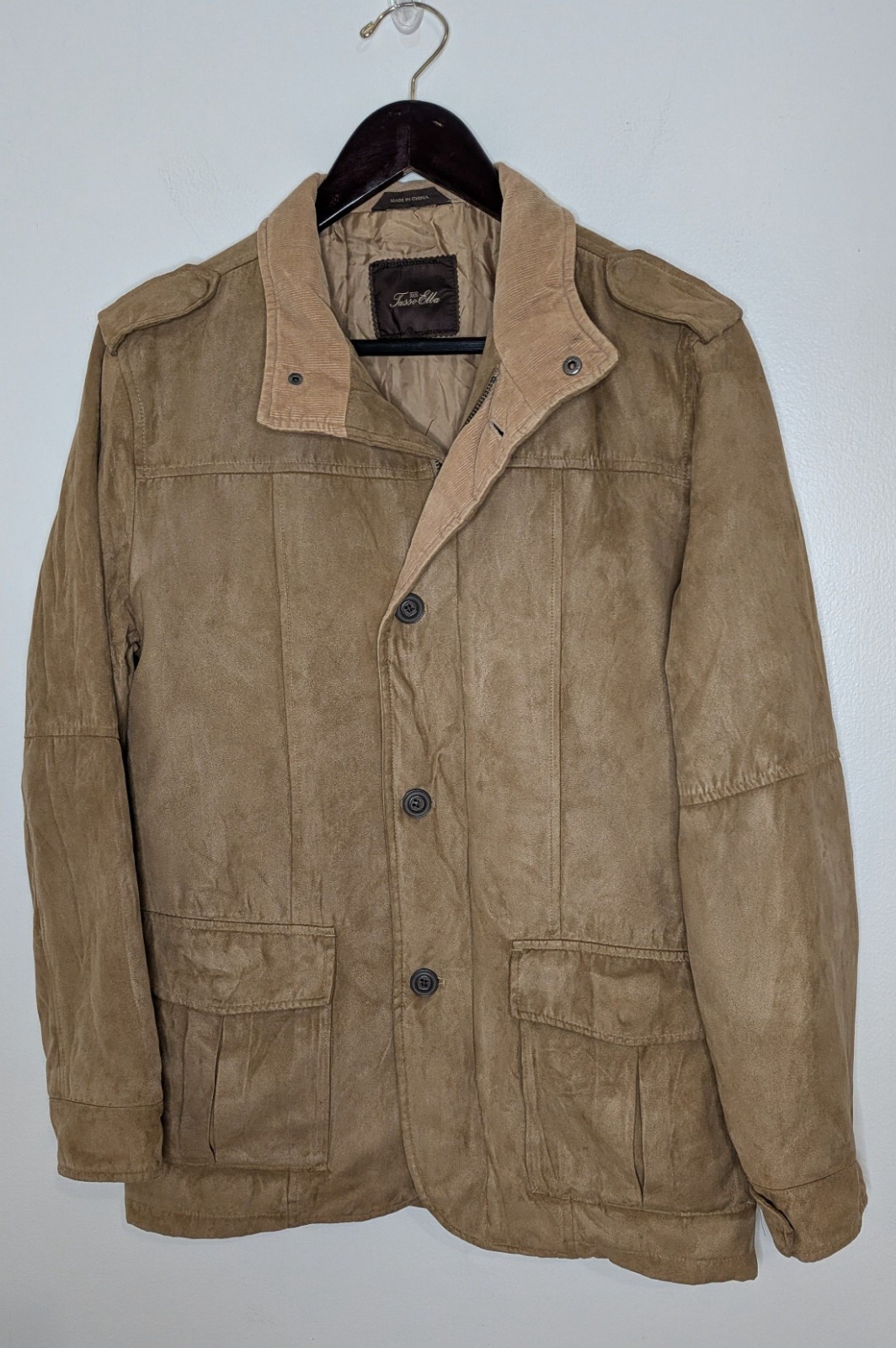 Tasso Elba Men Small Tan Faux Suede Button/Zip Field Utility Jacket Minimalist