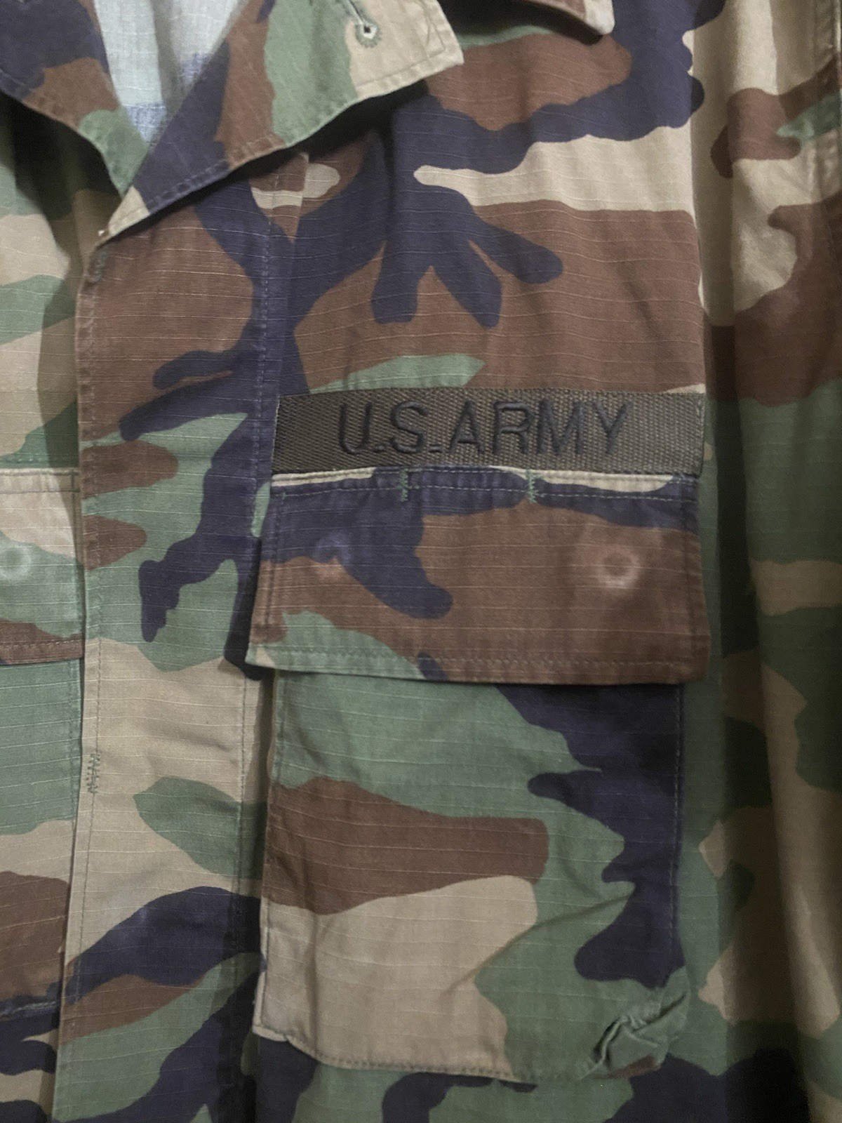 VTG US Army Military Camo Hot Weather Coat Long Sleeve Sz Large Woodland Combat