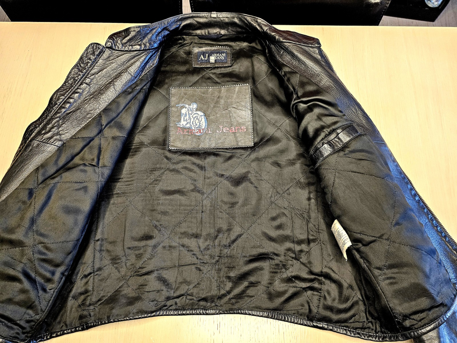 armani jeans men’s, black leather biker/army size XL, perfect condition