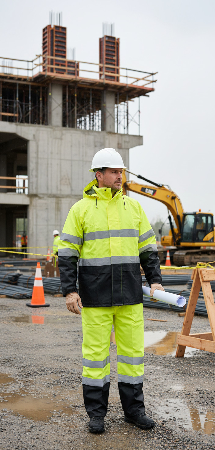 Yellow High Visibility Safety Rain-suit/ Jacket and Pants Set
