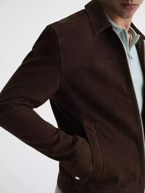Men Brown Suede Leather Jacket 100% Lambskin Suede Made To Measure Coat Jacket