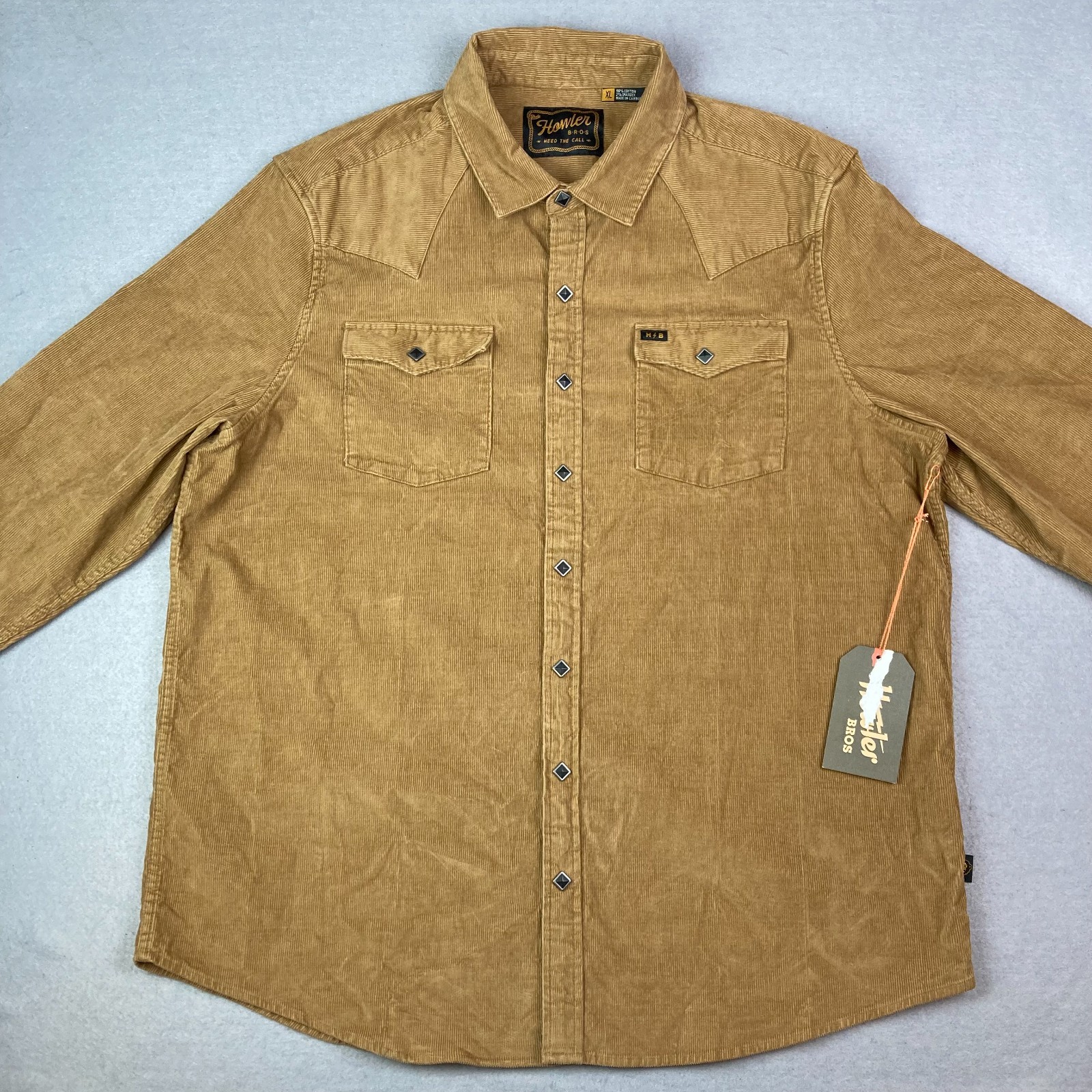 Howler Brothers Banning Corduroy Snap Shirt Mens XL Duck Brown Tan Western NWT