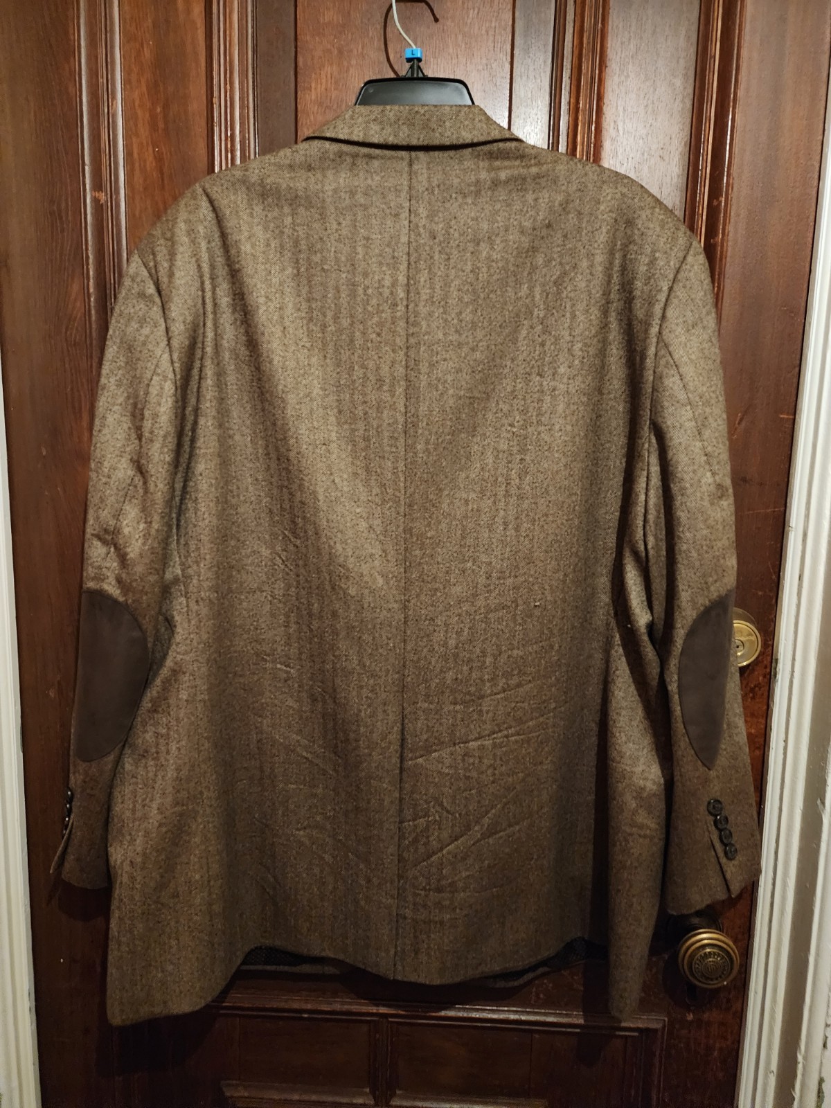 Ralph Lauren Brown Herringbone Wool Cashmere Blazer with Elbow Patches-Size 48R