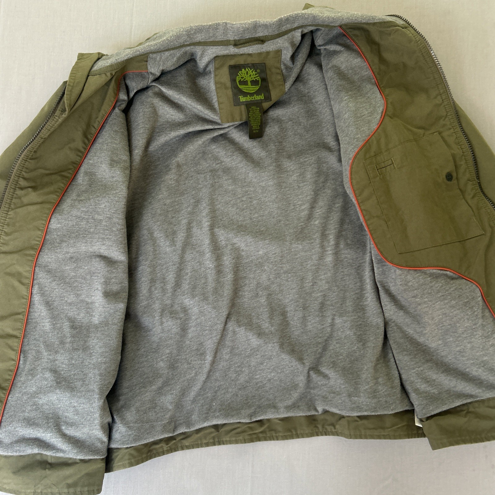 Timberland Soft Shell Jacket Medium Green Cotton Nylon Water Repellent Full Zip