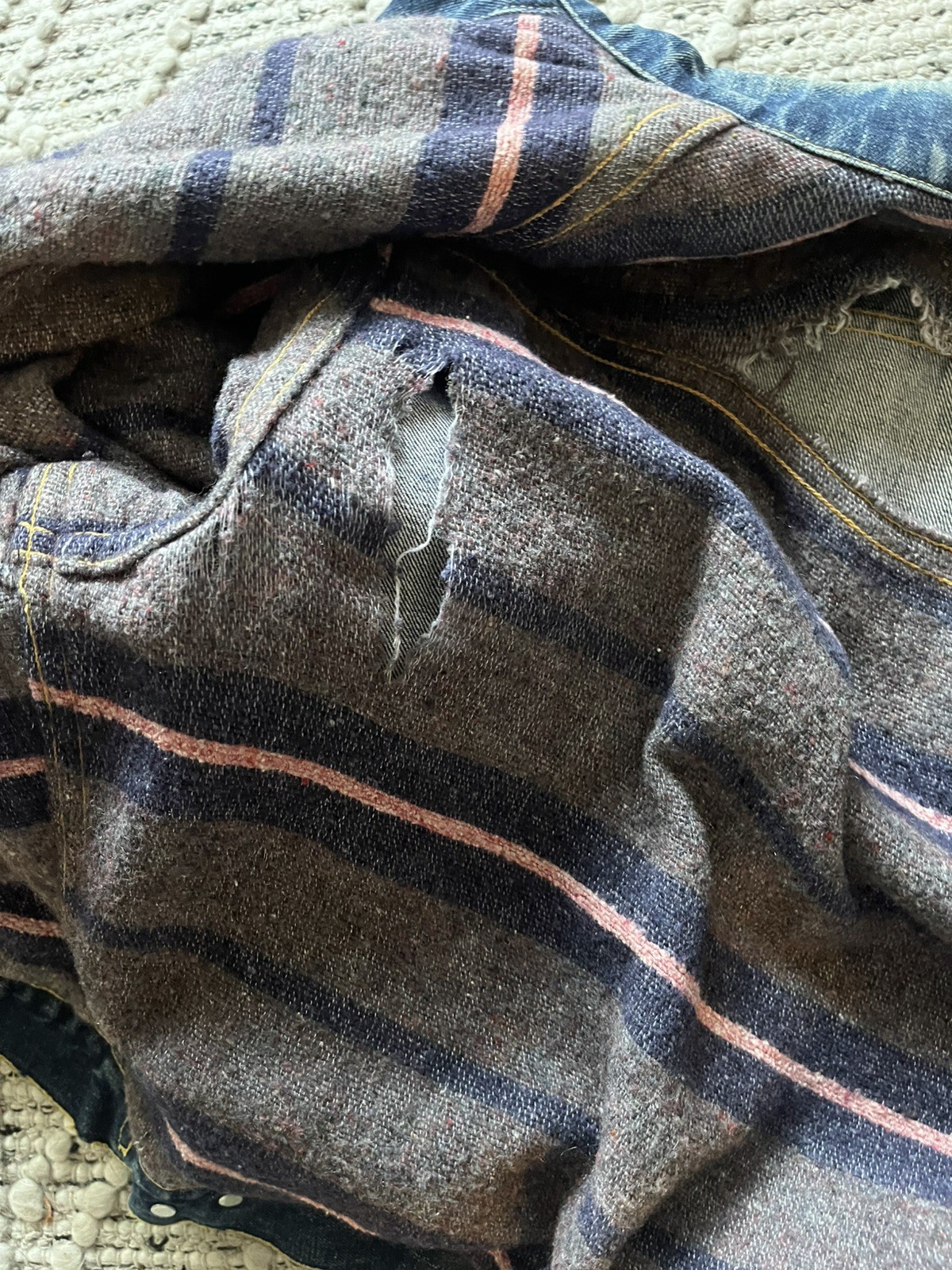 Levis 559XX Big E Denim Jacket Blanket Lined Vintage Indigo Mens XL #17 stamp