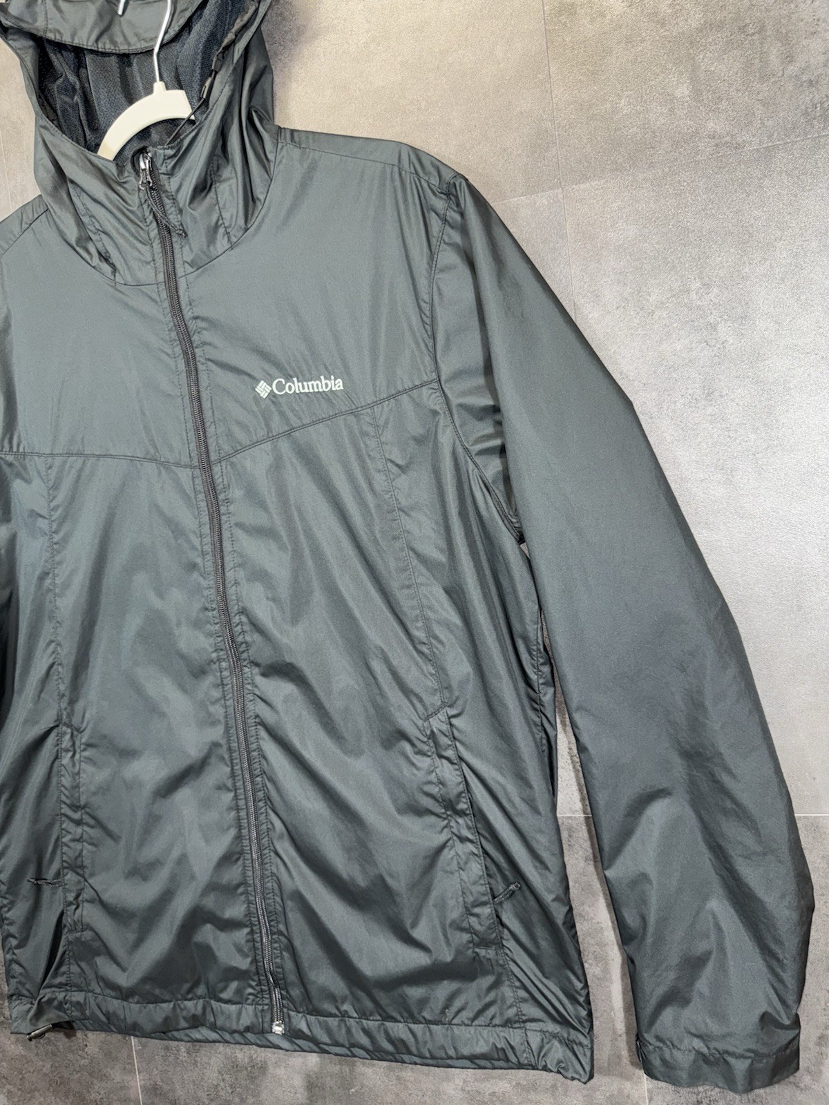 Columbia Mens Jacket Hooded Full Zip Pockets Logo Drawstring Logo Black Size M