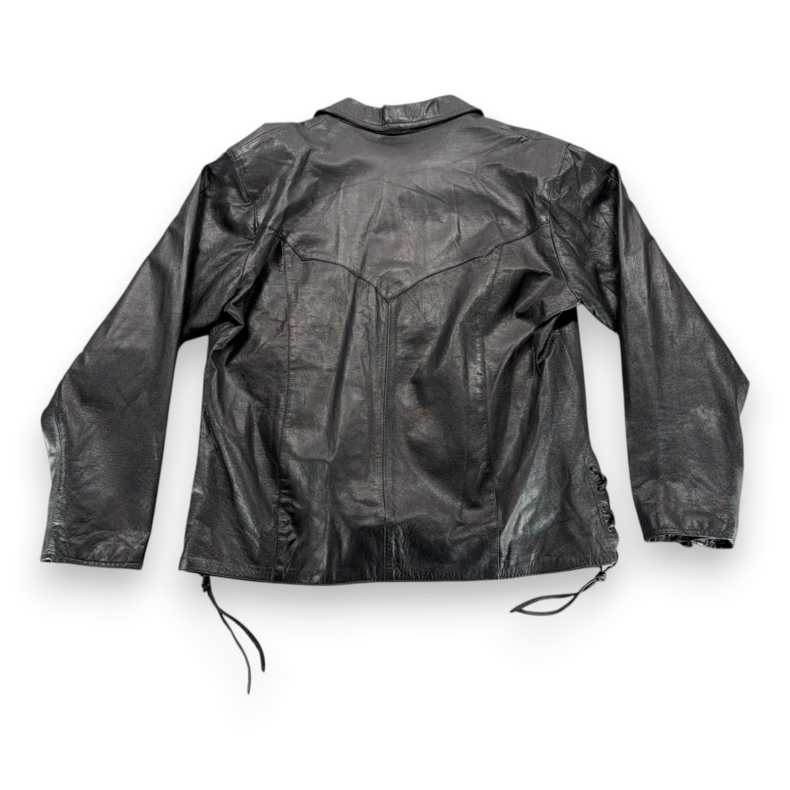 Vintage Hot Leathers Jacket Adult EXTRA LARGE Black Lace Up Western Biker 90s