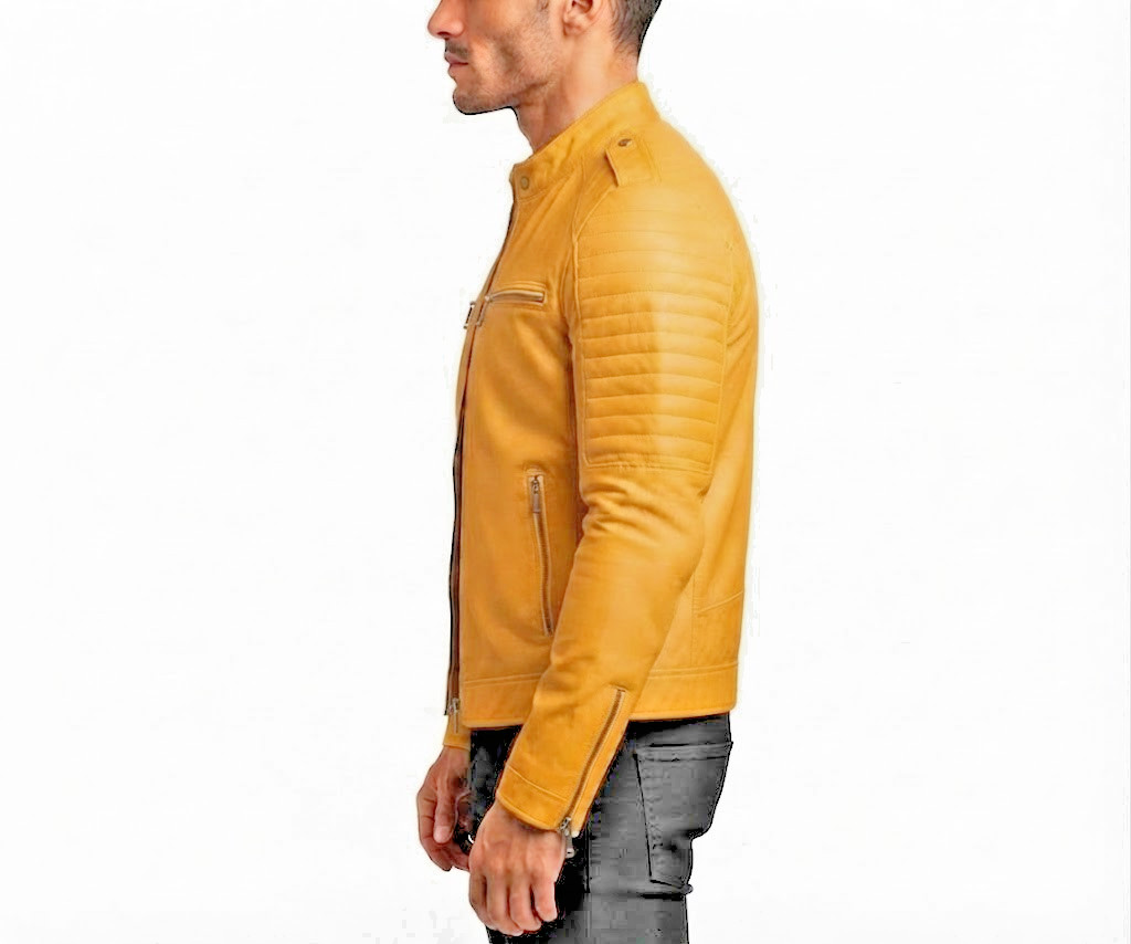 Men’s Yellow Cafe Racer Motorcycle Real Leather Slim Fit Biker Special Jacket