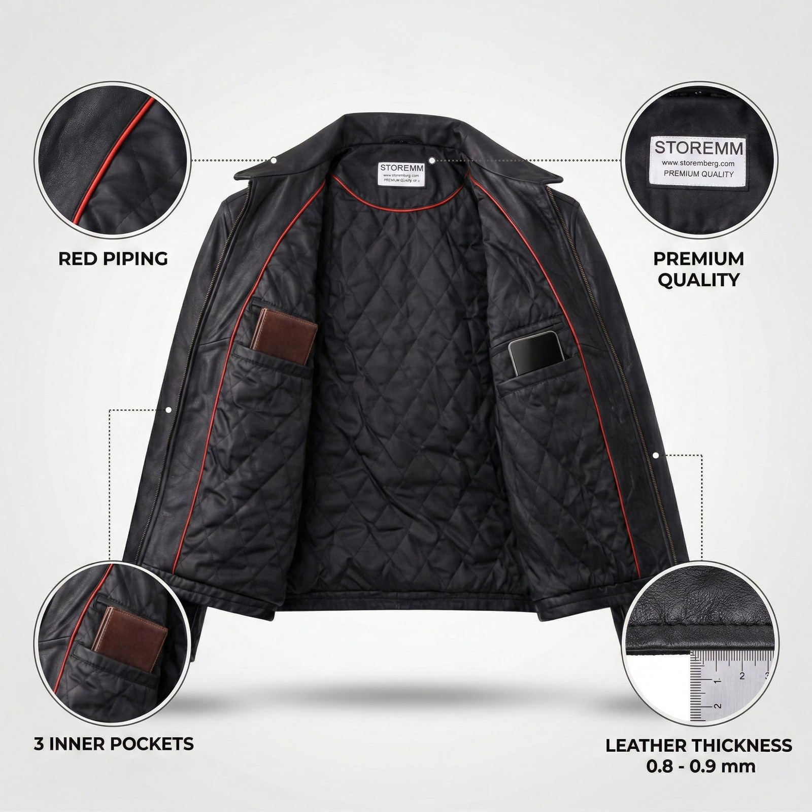 Storemm Men’s Genuine Leather Jacket Men Classic Biker Style Coat | Lambskin