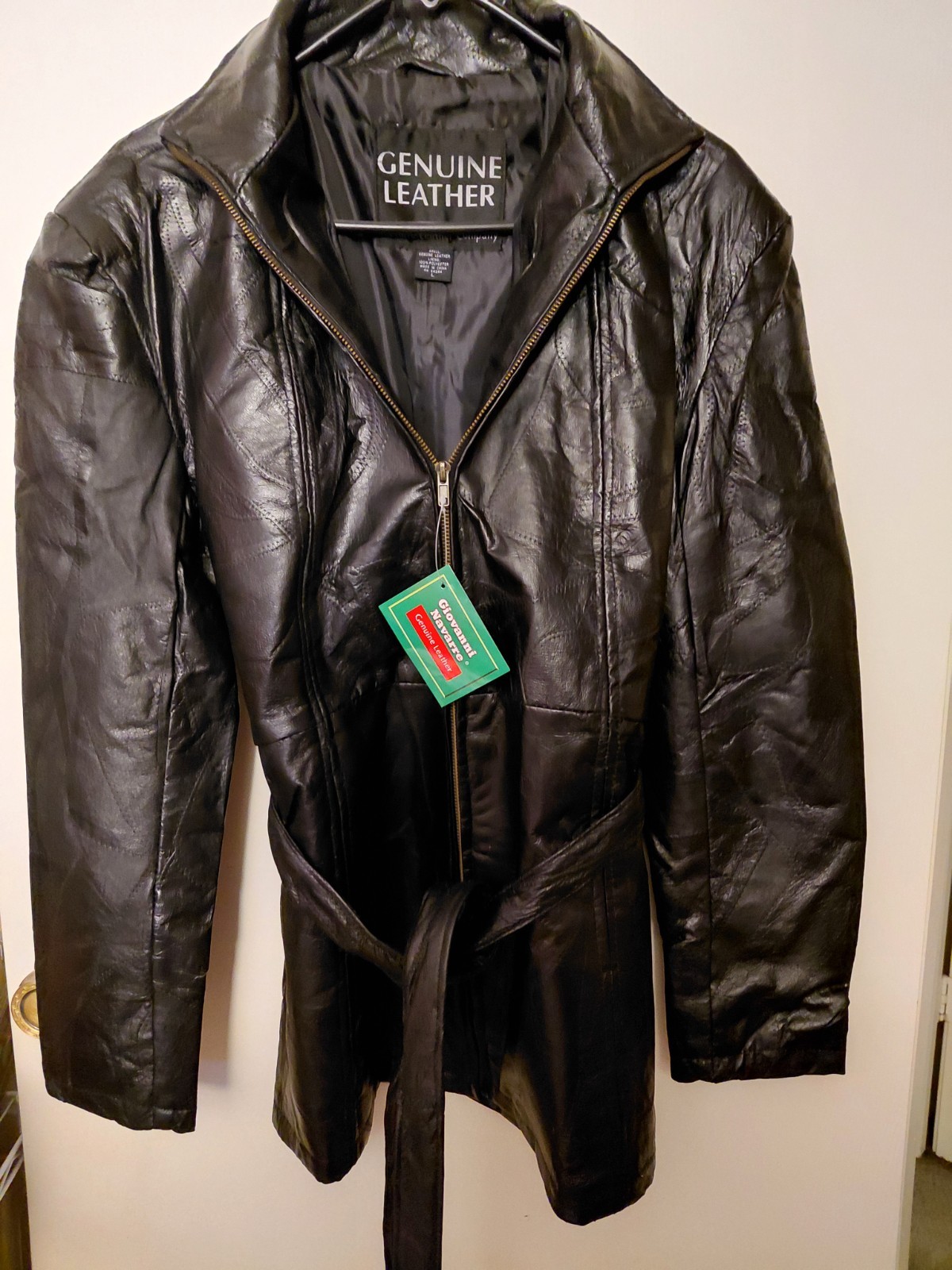 Giovanni Navarre Italian stone Genuine Lambskin Leather black jacket L