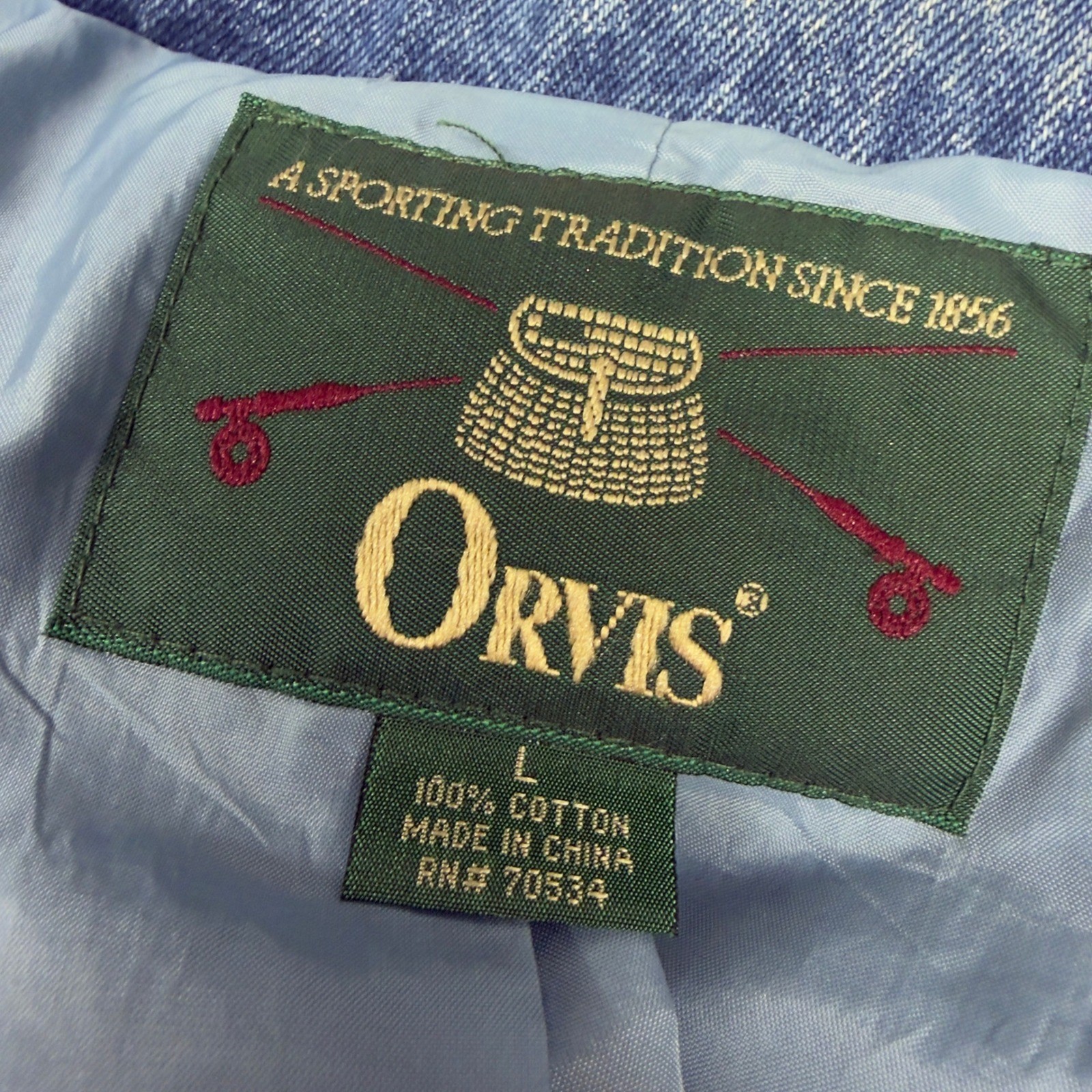 Vtg Orvis Denim Chore Coat Mens Large Two Button Blazer Western Retro Jacket